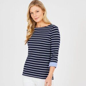 Nautica |‎ Navy Blue and White Striped Cuffed Top  Size L